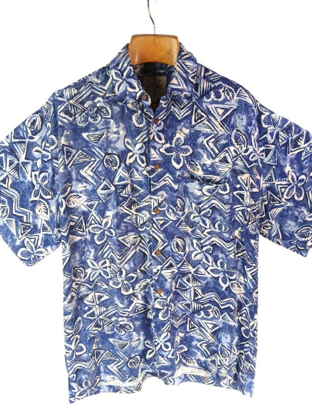 Trading Sunset Blue White Hawaiian Shirt XL Short Sleeve Button Mens Batik Print - Picture 2 of 9